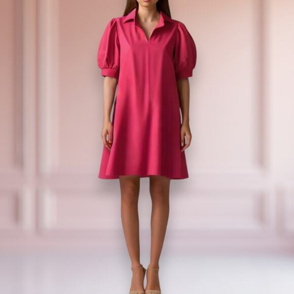 Jude‎ Connally Size Large Emmerson Puff Sleeve Collared Shift Dress Fuschia Pink - Picture 1 of 8